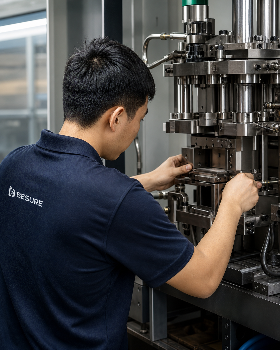 Besure service engineer inspecting equipment tooling